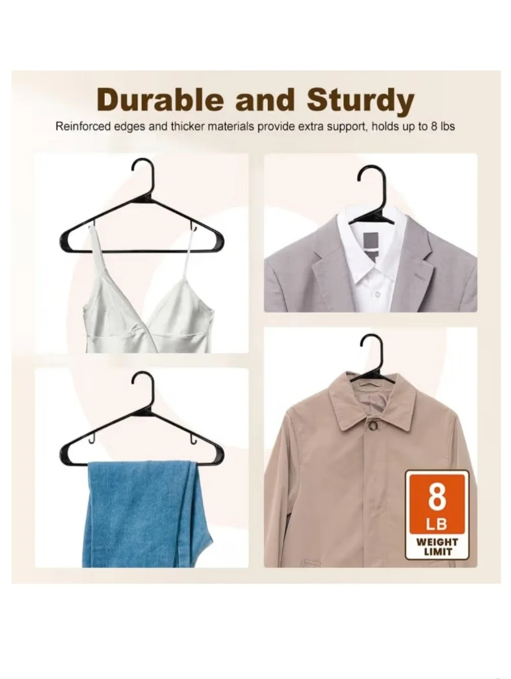 Premium Black Plastic Clothes Hangers w/ Non-Slip Hooks - Durable & Space-Saving